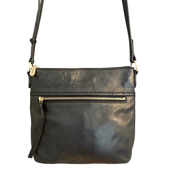 Tommy Bahama Black Leather Crossbody Bag Gold Zip Early 2000s Adjustable Strap - Picture 4 of 16